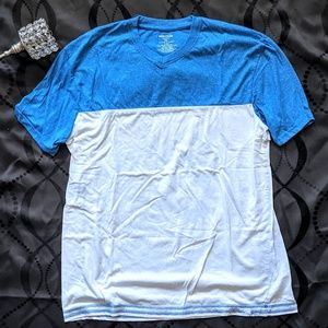 Color Block Blue White Montage V-Neck